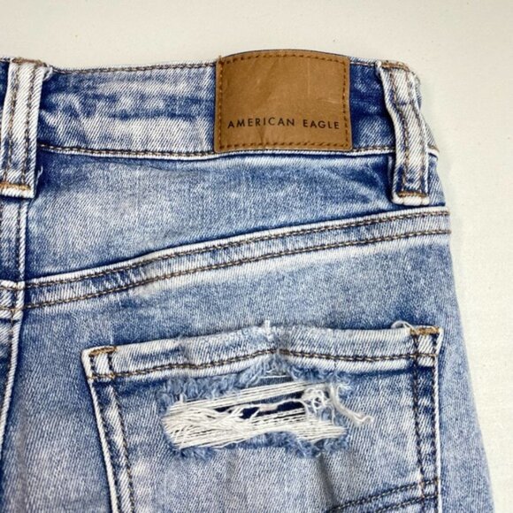 American Eagle High Rise Distressed Ripped Jeggings Blue Sz 0 Long - Picture 7 of 7